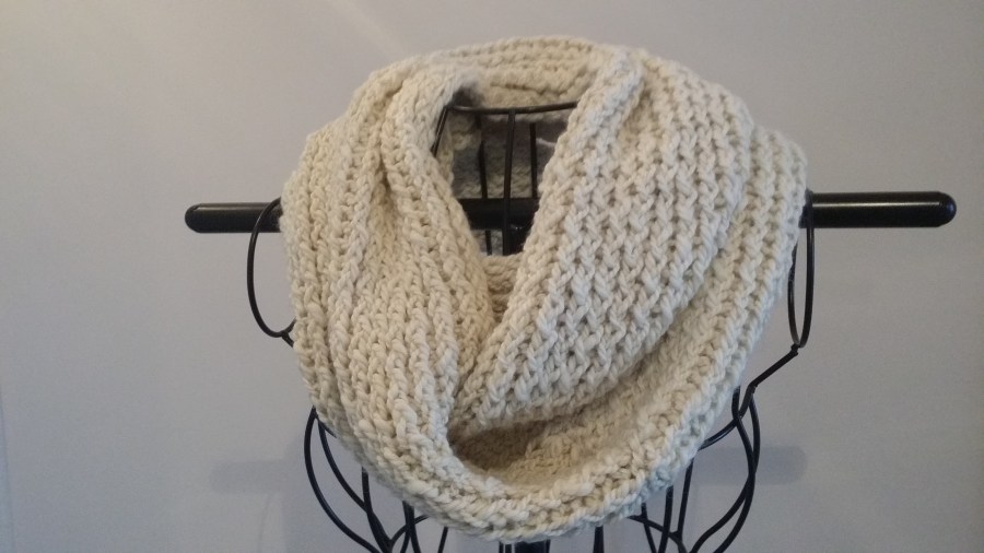 Hand knitted alpaca fibre infinity scarf $90 NZD